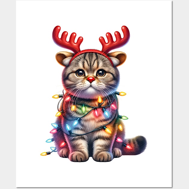 Christmas Red Nose Scottish Fold Cat Wall Art by Chromatic Fusion Studio